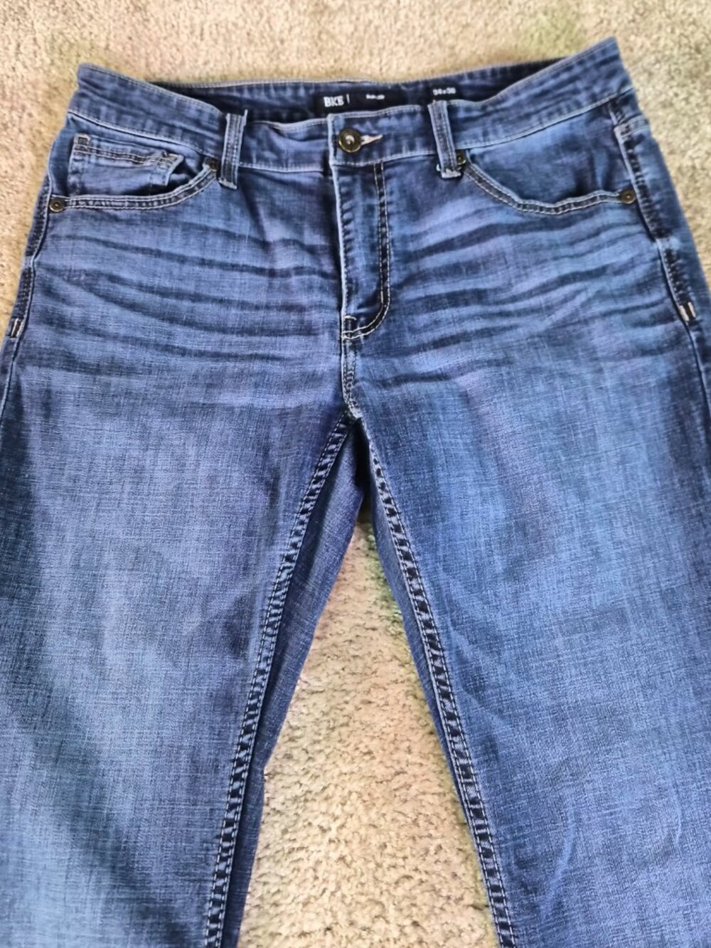 BKE Mason Jeans Mens Size 34x36 Blue Denim Taper Stretch Buckle Western F774 - Picture 2 of 12